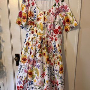 Eshakti Custom Floral print dupioni release pleat dress